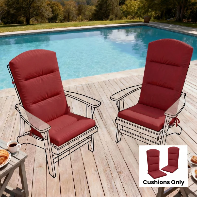 Outsunny Patio Chair Cushion for Adirondack Chairs Replacement Cushion with Back and Ties, Wine Red