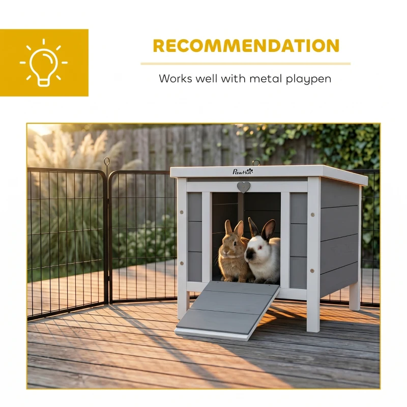 PawHut Small Wooden Rabbit Hutch Bunny Cage Guinea Pig Cage Duck House Dog House with Openable & Waterproof Roof, for Rabbits, Chickens, Ducks, Gray
