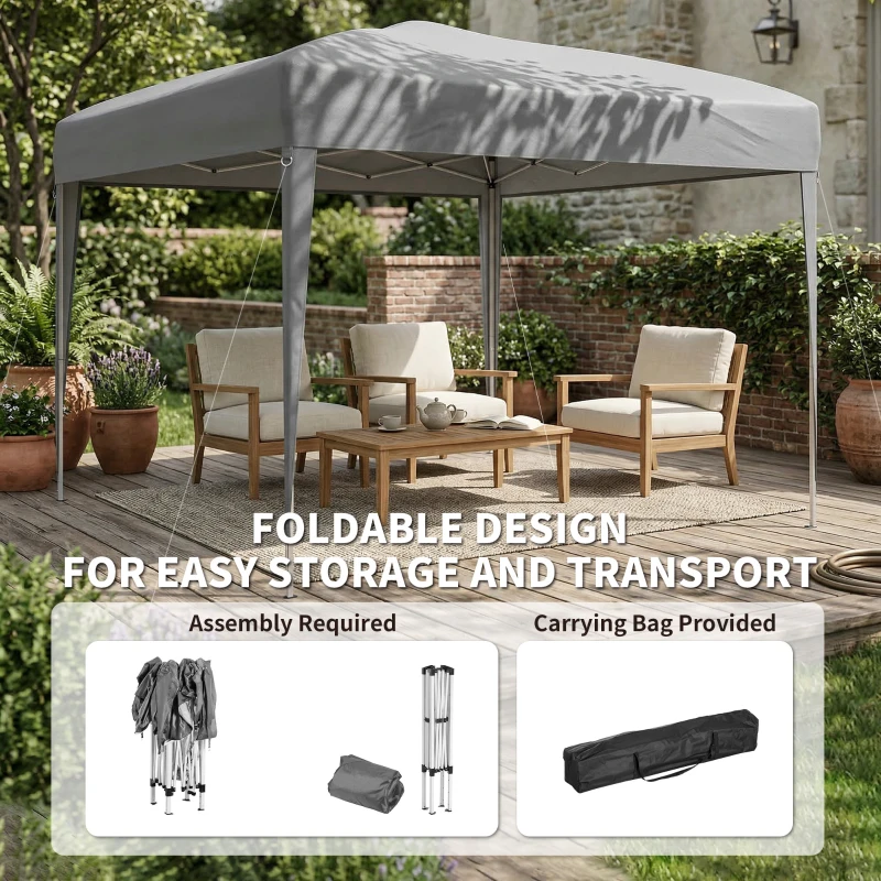 Outsunny 10 x 10ft Folding Pop Up Tent Outdoor Gazebo Canopy with Carrying Bag, Grey