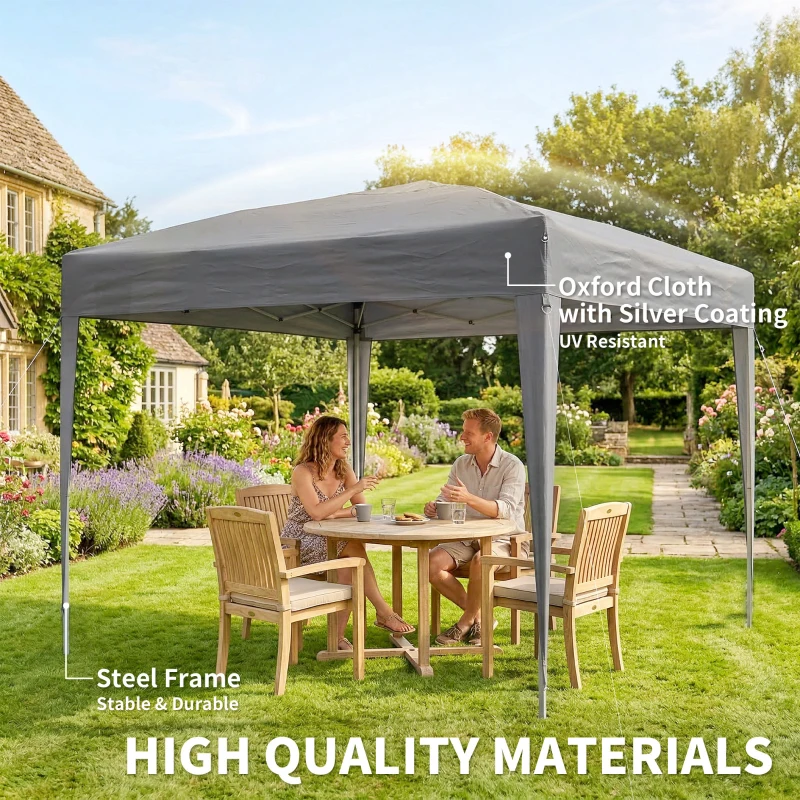 Outsunny 10 x 10ft Folding Pop Up Tent Outdoor Gazebo Canopy with Carrying Bag, Grey