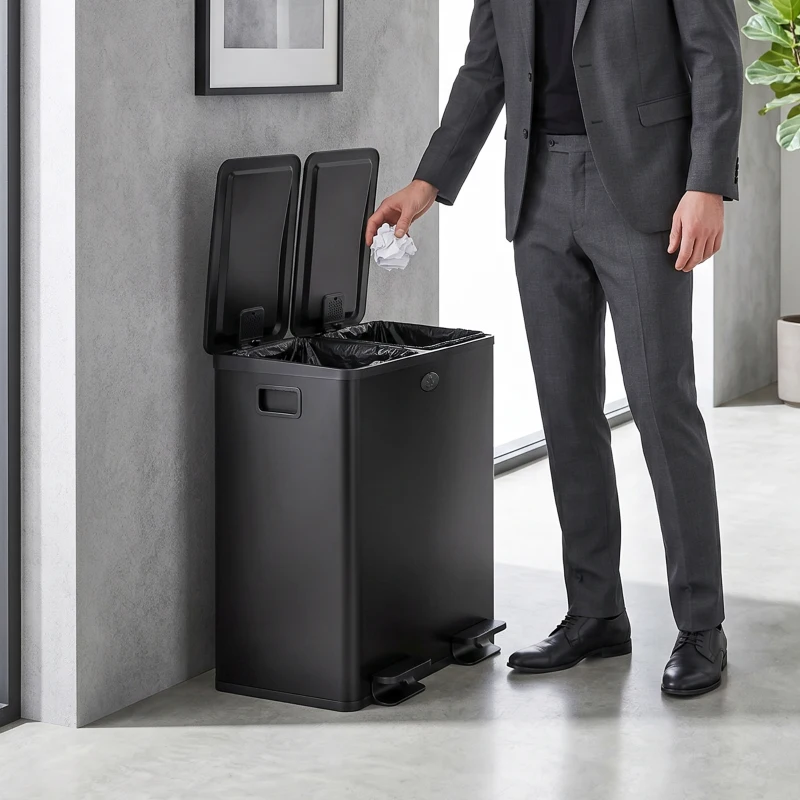 HOMCOM Garbage Bin, Soft-Close Trash Can with Foot Pedal, 2x5 Gallon (2x20 L) Garbage Can with Removable Inner Buckets, Black