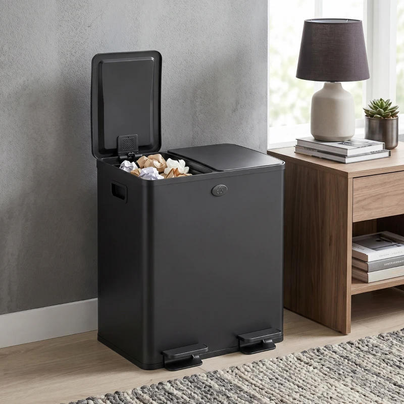 HOMCOM Garbage Bin, Soft-Close Trash Can with Foot Pedal, 2x5 Gallon (2x20 L) Garbage Can with Removable Inner Buckets, Black