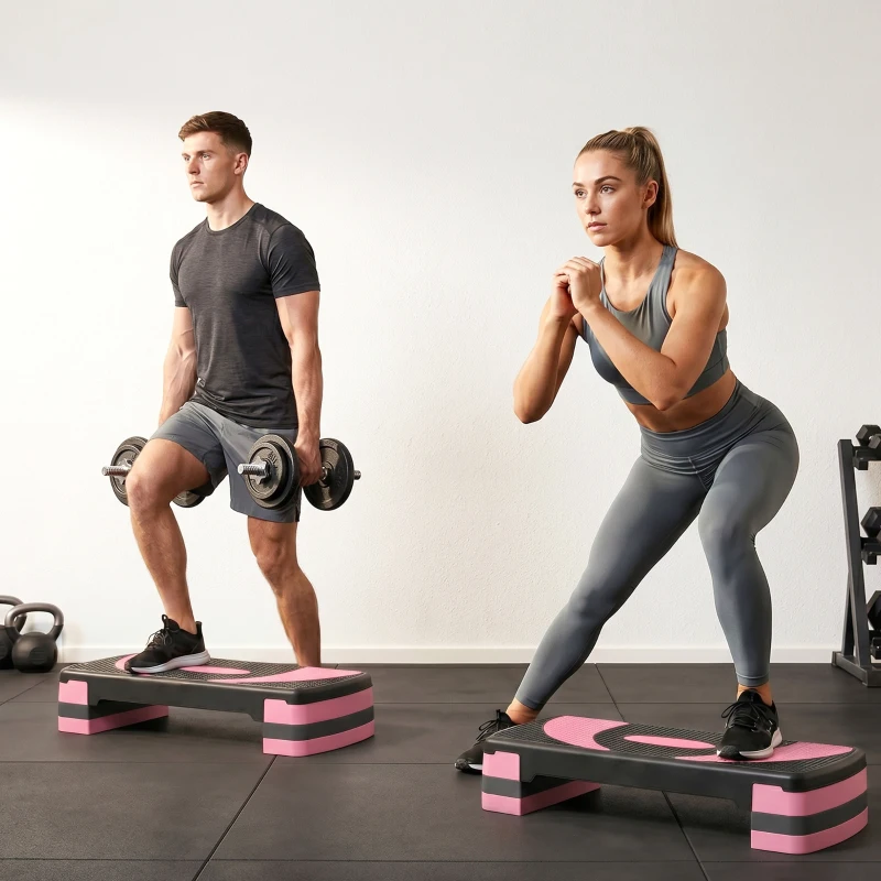 Soozier Adjustable Aerobic Stepper, Exercise Step Platform, Step Exercise Trainer, Workout Fitness Yoga Risers, 4"-6"-8", Pink