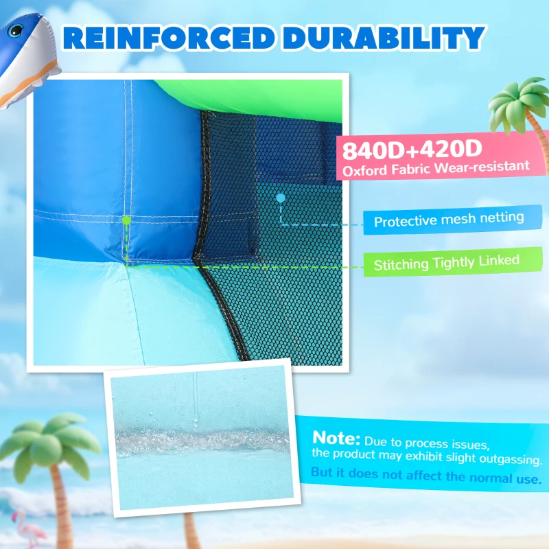 Qaba Inflatable Bounce House for Kids, Sharks Theme Jumping Bouncy Castle with Slide and Pool for Indoor Outdoor, Blue