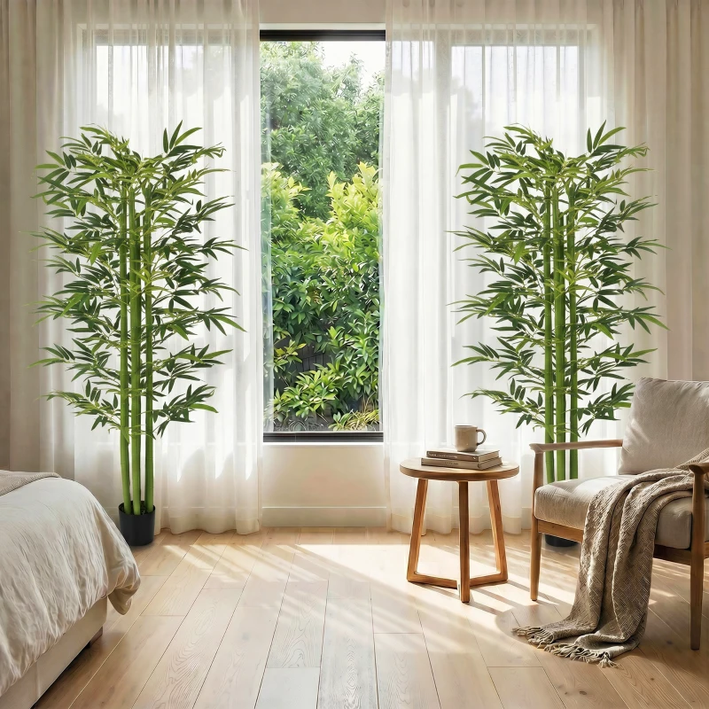 HOMCOM Indoor Fake Plants, Artificial Bamboo Tree with Adjustable Shape for Home Office Living Room Decor, Green
