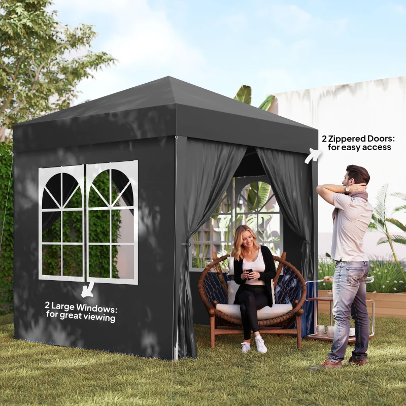 Outsunny 6.6'x6.6' Pop Up Canopy Tent with Sidewalls, Instant Sun Shelter Camping Gazebo with Carry Bag, Black