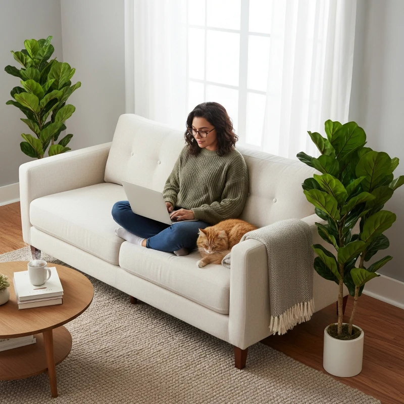 HOMCOM 4FT Artificial Fiddle Leaf Fig Tree Set of 2, Fake Potted Tree with Solid Wood Trunks for Indoor Decor, Green