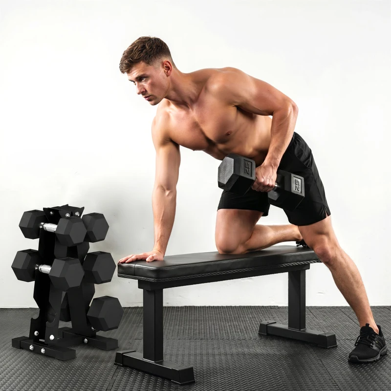 Soozier Hex Dumbbell Weight Set with Vertical Rack, 120lbs Rubber-Coated Dumbbells with Non-Slip Handles