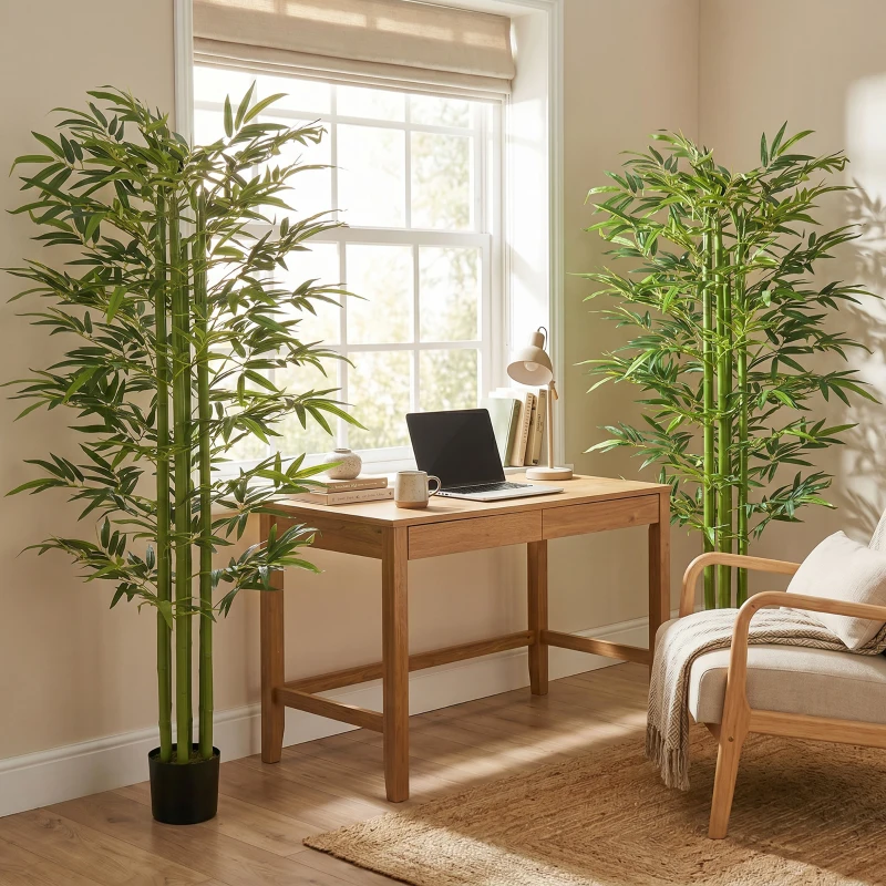 HOMCOM Indoor Fake Plants, Artificial Bamboo Tree with Adjustable Shape for Home Office Living Room Decor, Green