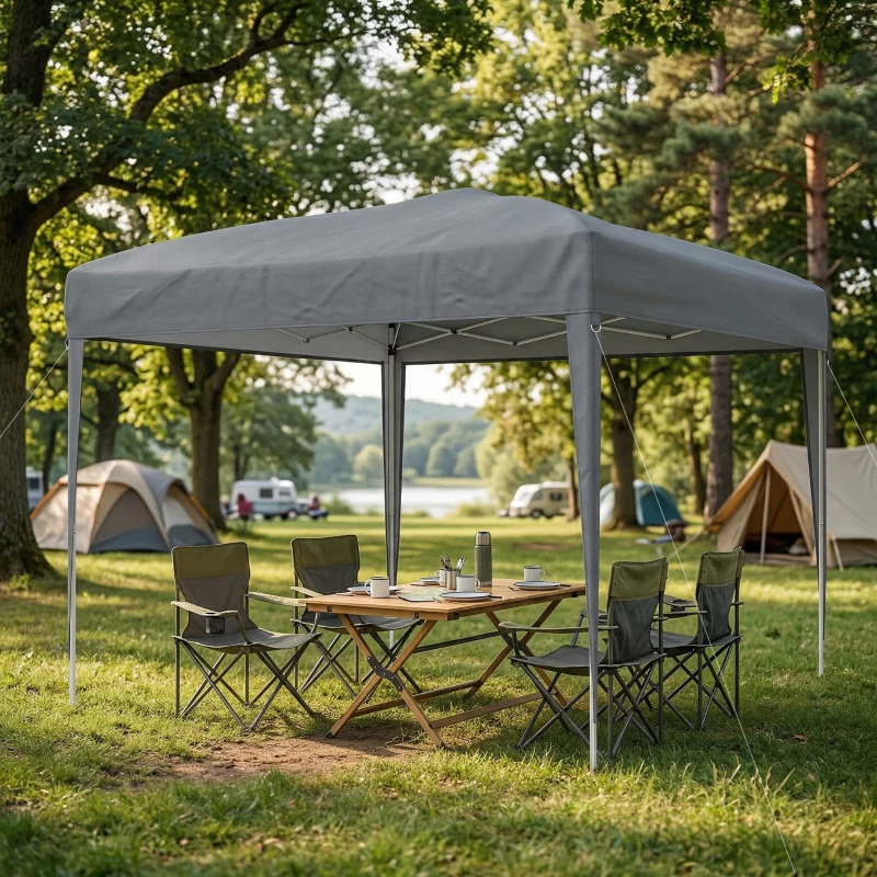 Outsunny 10 x 10ft Folding Pop Up Tent Outdoor Gazebo Canopy with Carrying Bag, Grey