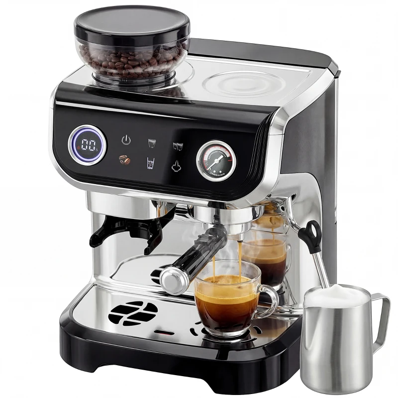 HOMCOM 15 Bar Coffee Maker Espresso Machine with Grinder Milk Frother Stainless Steel Espresso Maker for Cappuccino Latte Black