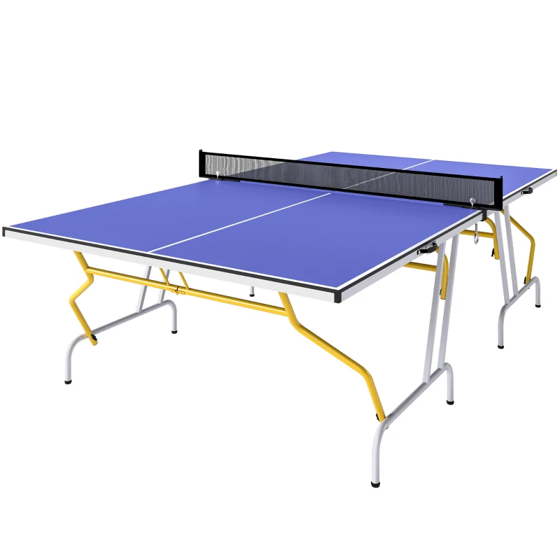 Soozier 9' x 5' Full Size Table Tennis Table, Folding Ping Pong Table with Paddles and Balls, Blue