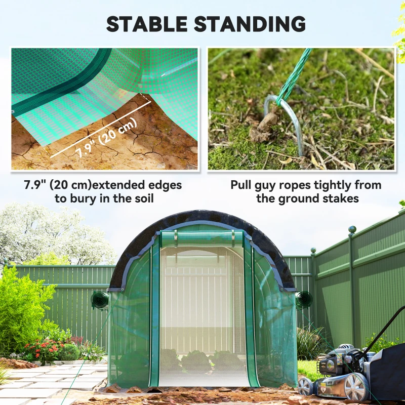 Outsunny Walk-in Tunnel Greenhouse, Plant Hot House with Sunshade Net, Roll-up Mesh Sidewalls, 2 Doors, 6.6' x 10' x 6.5' , Green