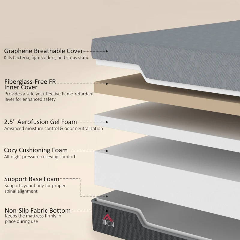 HOMCOM King Mattress, 12 Inch Memory Foam Mattress for Pressure Relief, Graphene Gel Cooling Copper Bed in a Box, Made in USA