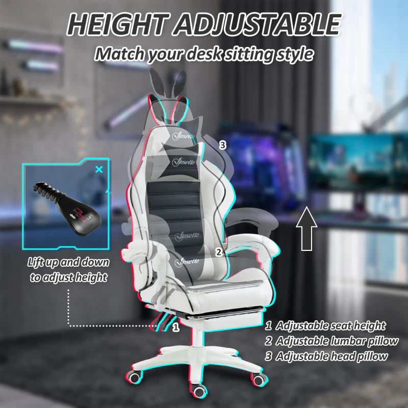 HOMCOM Cute Racing Gamer Chair, PU Leather Gaming Chair with Footrest, Headrest and Lumbar Support, Black