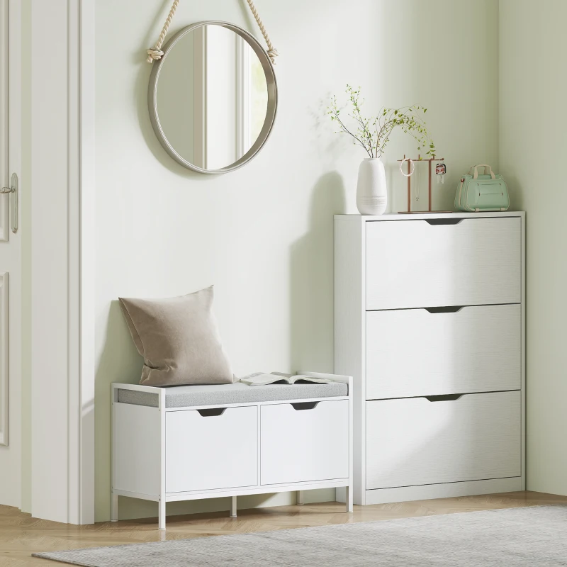 HOMCOM Narrow Shoe Storage Cabinet, Shoe Cabinet with 3 Flip Drawers, 31.5" W x 6.7" D x 42.5" H, White