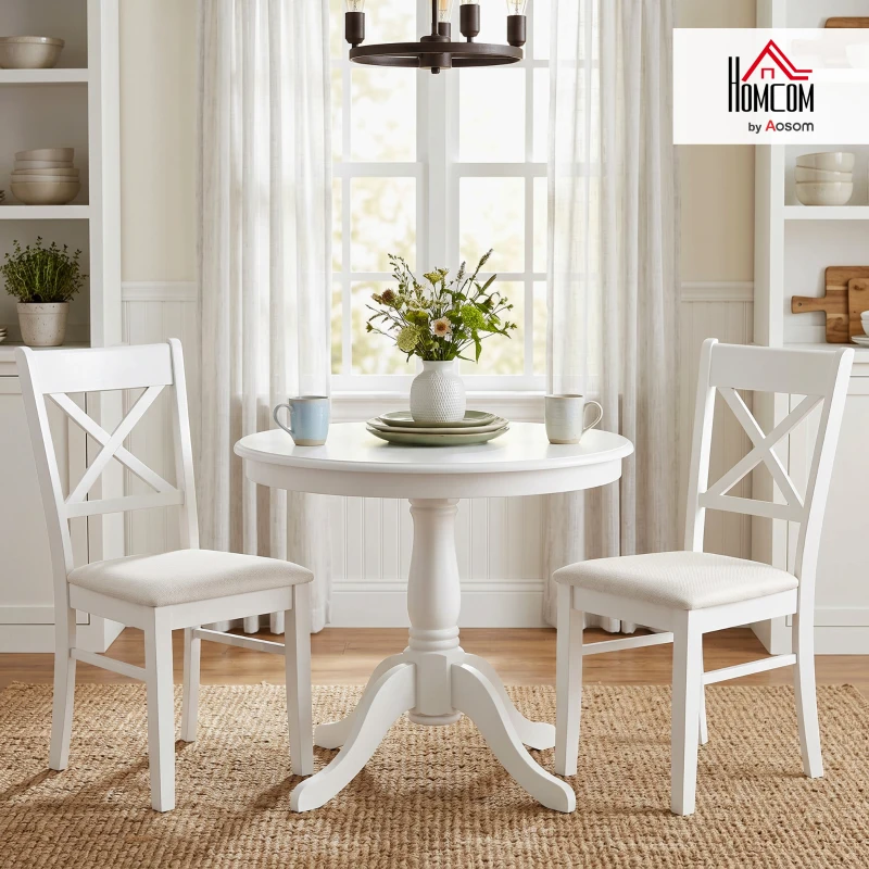 HOMCOM Dining Chairs Set of 2, Upholstered Kitchen Chairs with Rubberwood Frame, Padded Seat and X-Back, White