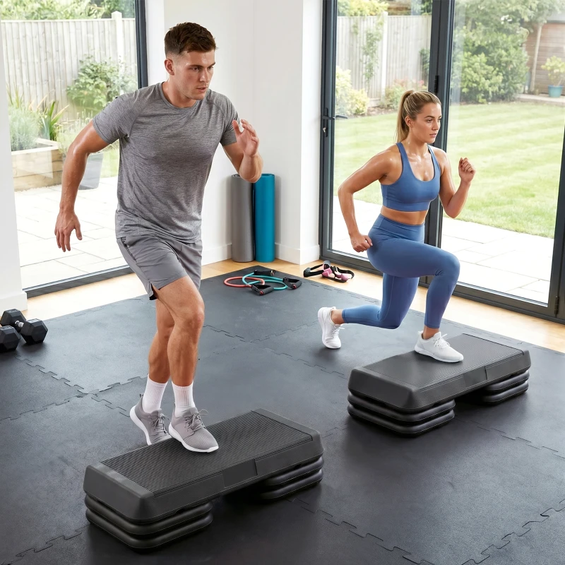 Soozier Adjustable Aerobic Stepper, 3-Level with Risers 4", 6", 8" Exercise Step Platform for Home Gym Fitness Workout, 330lbs Weight Capacity, Grey