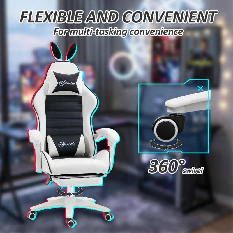HOMCOM Cute Racing Gamer Chair, PU Leather Gaming Chair with Footrest, Headrest and Lumbar Support, Black