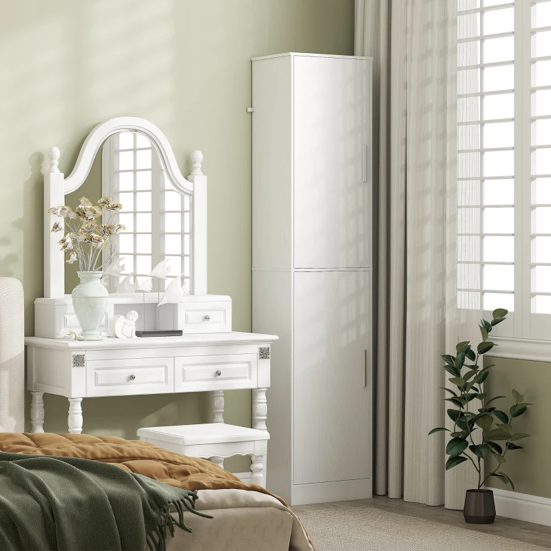 HOMCOM Tall Bathroom Cabinet, Slim 6-Tier Bathroom Floor Cabinet with 2 Doors and 4 Adjustable Shelves, White