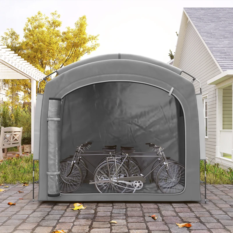 Outsunny Bike Storage Shed Tent, Portable and Waterproof with 210D Oxford Fabric and Carry Bag for 3-4 Bicycles, Dark Grey