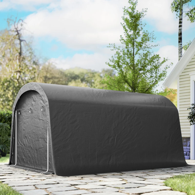 Outsunny 10' x 15' Portable Shed, Outdoor Storage Shed Tent with Roll-Up Zipper Door for Patio Garden Garage, Dark Grey