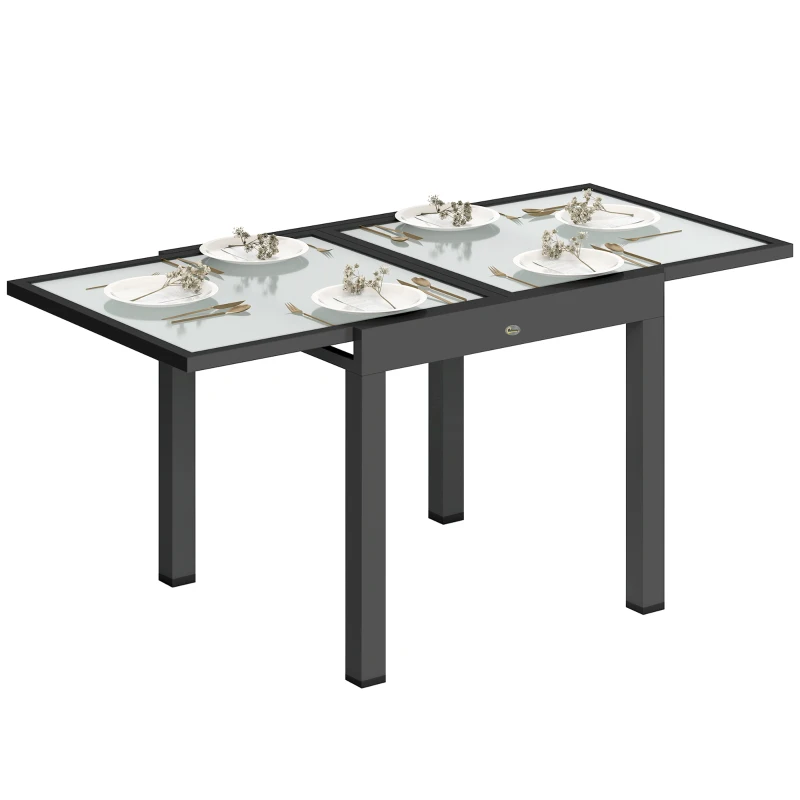 Outsunny Extendable Patio Dining Table, Tempered Glass Aluminum Outdoor Table for Garden Lawn Backyard, Clear