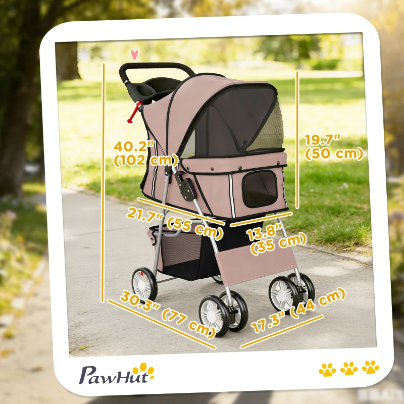 PawHut Pet Stroller for Dogs & Cats, Foldable Dog Stroller with Wheels, Reflective Strips, Brake, Pad and Basket, Coffee