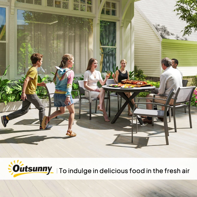 Outsunny 46.5" Outdoor Dining Table for 6, Round Picnic Table with Slatted Top for Balcony, Porch, Black