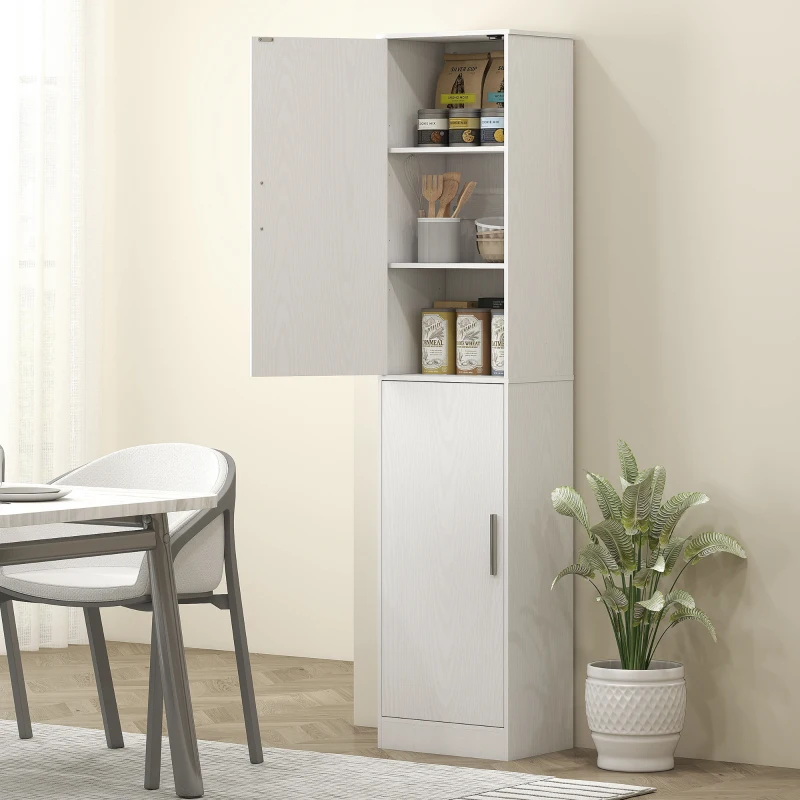 HOMCOM Tall Bathroom Cabinet, Slim 6-Tier Bathroom Floor Cabinet with 2 Doors and 4 Adjustable Shelves, White