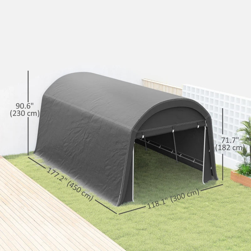 Outsunny 10' x 15' Portable Shed, Outdoor Storage Shed Tent with Roll-Up Zipper Door for Patio Garden Garage, Dark Grey