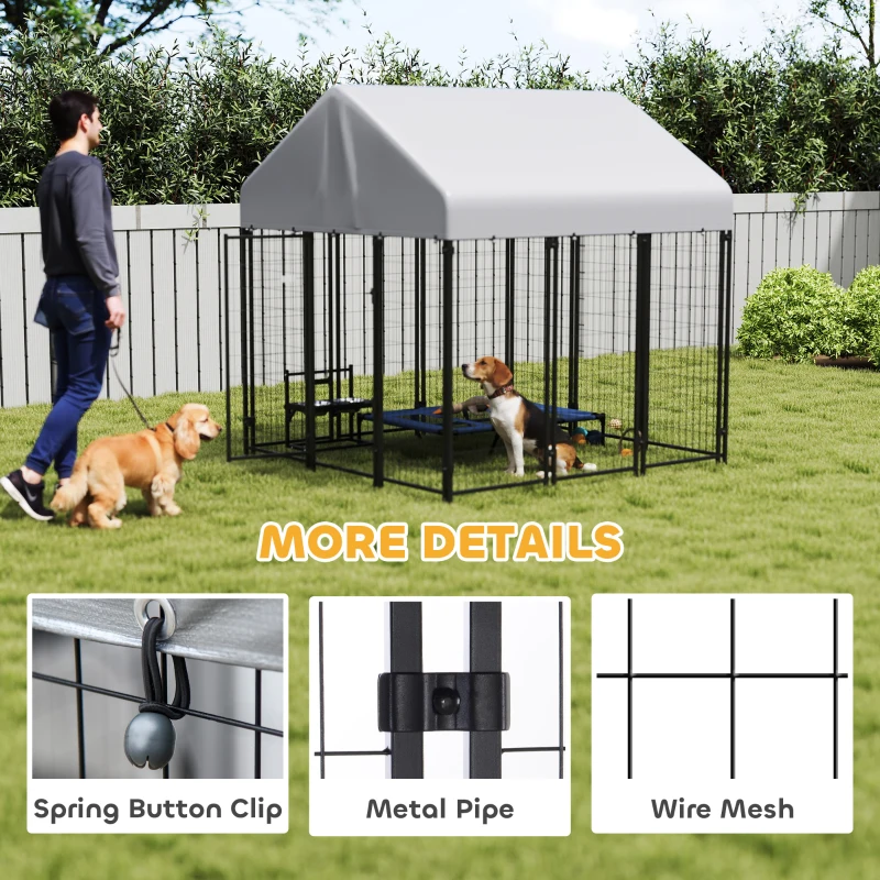 PawHut Outdoor Dog Kennel with Roof, 6' x 6' x 6' Heavy Duty Welded Wire Dog Playpen Enclosure with Escape-proof Lock