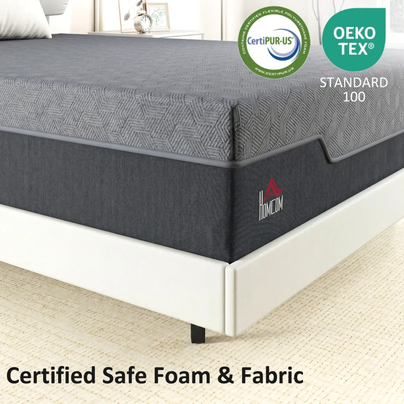 HOMCOM Queen Mattress, 12 Inch Memory Foam Mattress for Pressure Relief, Graphene Gel Cooling Copper Bed in a Box, Made in USA