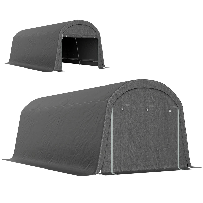 Outsunny 10' x 20' Portable Shed, Motorcycle Bike Tent with Roll-up Door, Galvanised Steel Frame for Garden Tools, Dark Grey