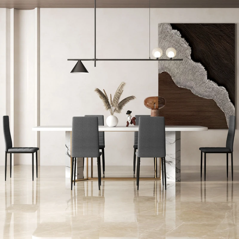 HOMCOM Modern Dining Chairs, Set of 6, High Back Linen Fabric Upholstery and Metal Legs for the Living Room, Home, Grey
