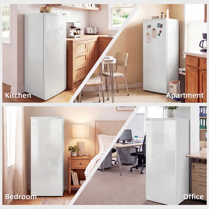 HOMCOM 7.0 Cu.Ft Upright Freezer, Compact Stand Up Freezer with 6 Adjustable Shelves, Reversible Door for Home Office, White