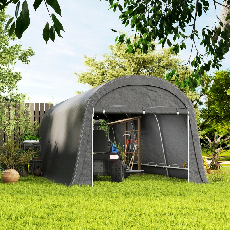 Outsunny 10' x 20' Portable Shed, Motorcycle Bike Tent with Roll-up Door, Galvanised Steel Frame for Garden Tools, Dark Grey