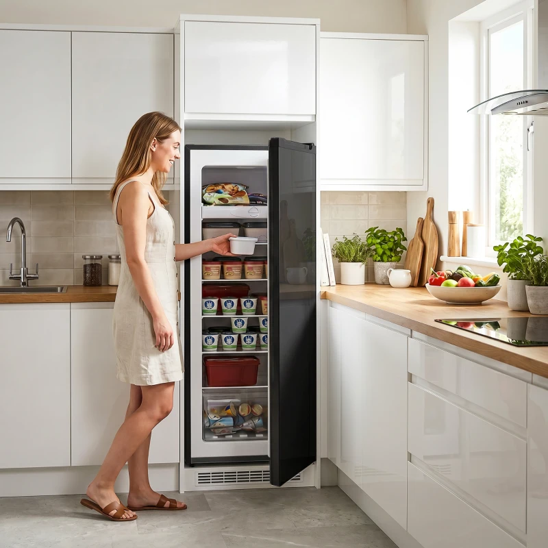 HOMCOM 7.0 Cu.Ft Upright Freezer, Compact Stand Up Freezer with 6 Adjustable Shelves, Reversible Door for Home Office, Black