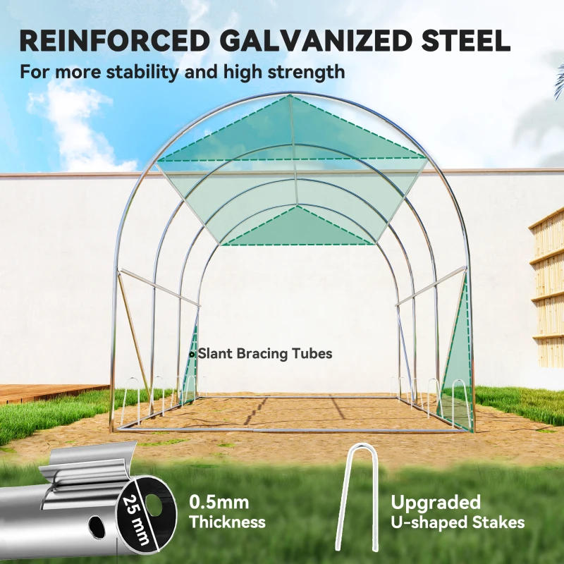 Outsunny Walk-in Tunnel Greenhouse, Plant Hot House with Sunshade Net, Roll-up Mesh Sidewalls, 2 Doors, 6.6' x 10' x 6.5' , Green