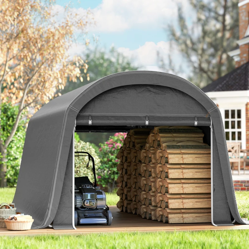 Outsunny 10' x 15' Portable Shed, Outdoor Storage Shed Tent with Roll-Up Zipper Door for Patio Garden Garage, Dark Grey