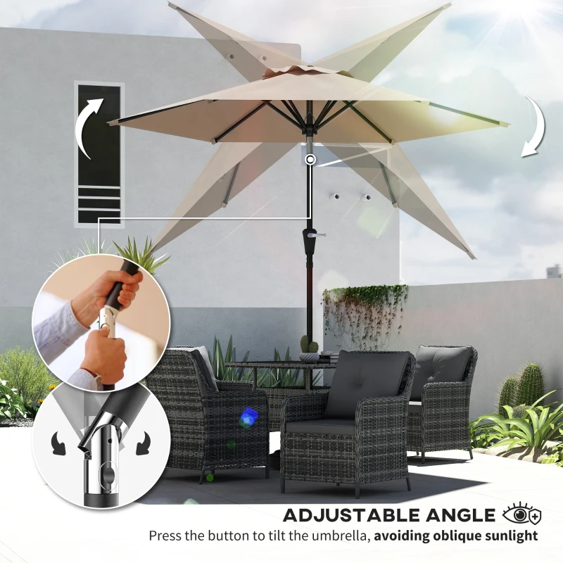 Outsunny Patio Sun Umbrella, Outdoor Parasol with 6 Ribs, Khaki