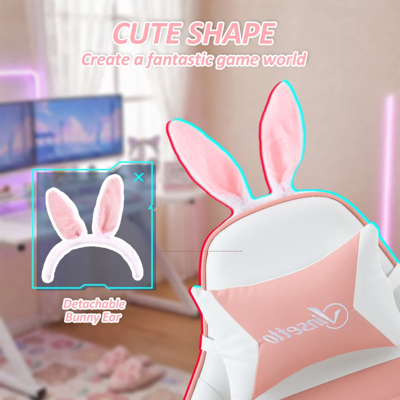 HOMCOM Cute Racing Gamer Chair, PU Leather Gaming Chair with Footrest, Headrest and Lumbar Support, Pink