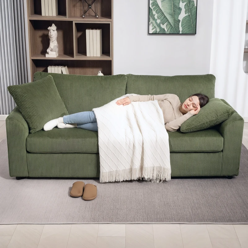 HOMCOM 3 Seater Sofa, 83.5" Modern Upholstered Couch with Pocket Spring and 2 Scatter Cushions for Living Room, Green