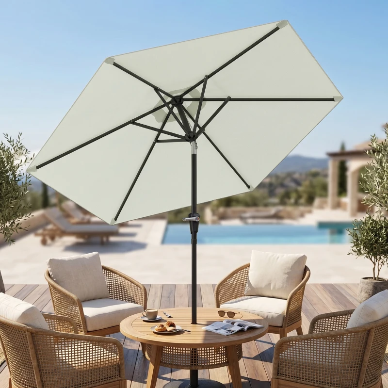Outsunny Patio Sun Umbrella, Outdoor Parasol with 6 Ribs, Cream White