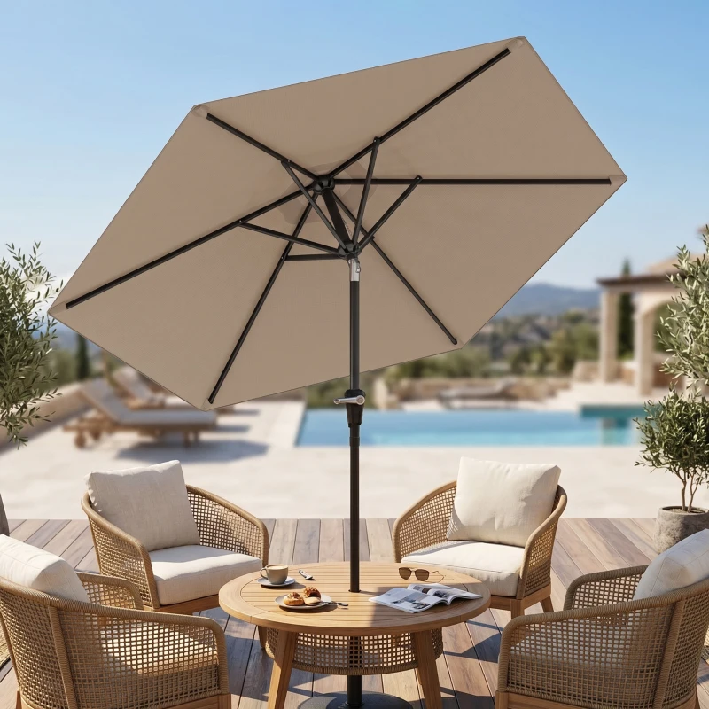 Outsunny Patio Sun Umbrella, Outdoor Parasol with 6 Ribs, Khaki