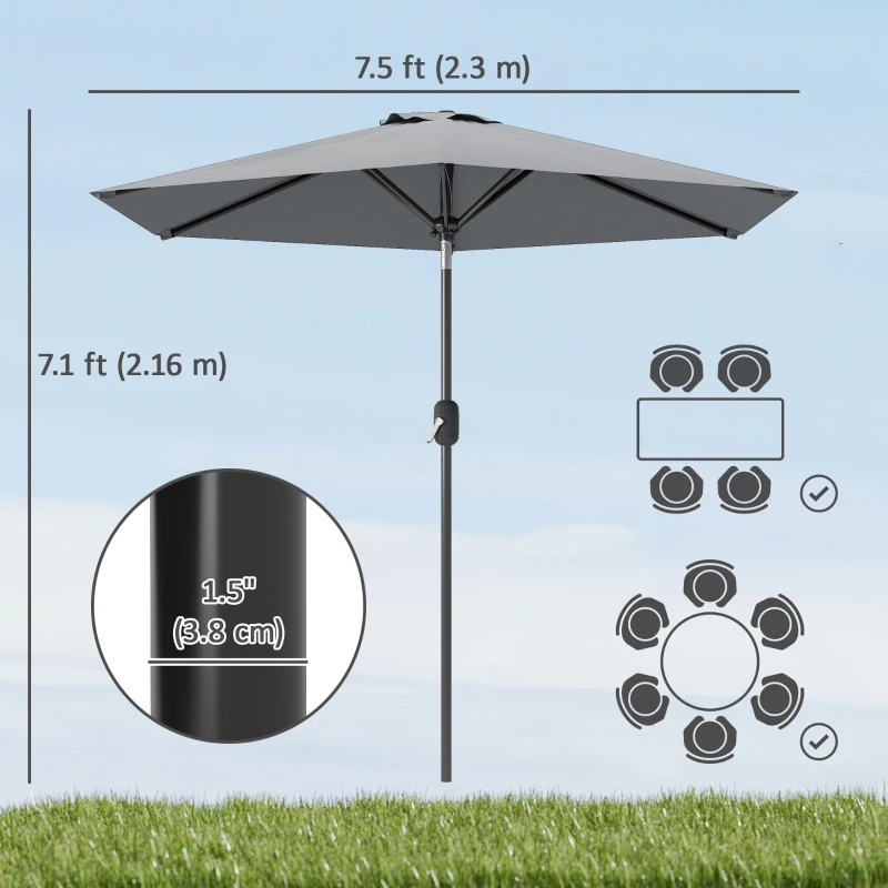Outsunny Patio Sun Umbrella, Outdoor Parasol with 6 Ribs, Light Grey