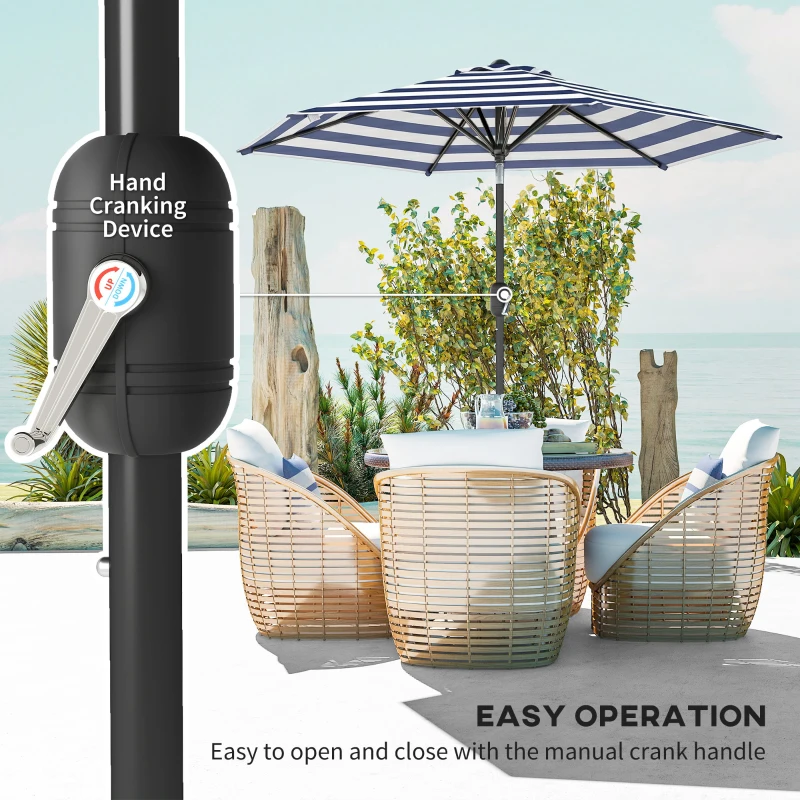 Outsunny Patio Sun Umbrella, Outdoor Parasol with 6 Ribs, Blue Stripes