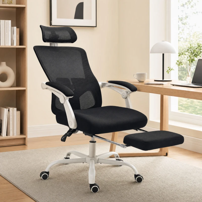 HOMCOM Ergonomic Office Chair, Mesh Reclining Desk Chair with Adjustable Lumbar Support, Headrest, Black