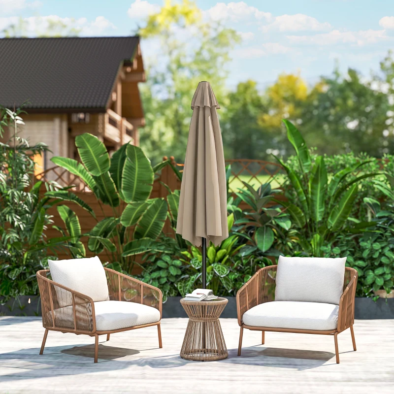 Outsunny Patio Sun Umbrella, Outdoor Parasol with 6 Ribs, Khaki