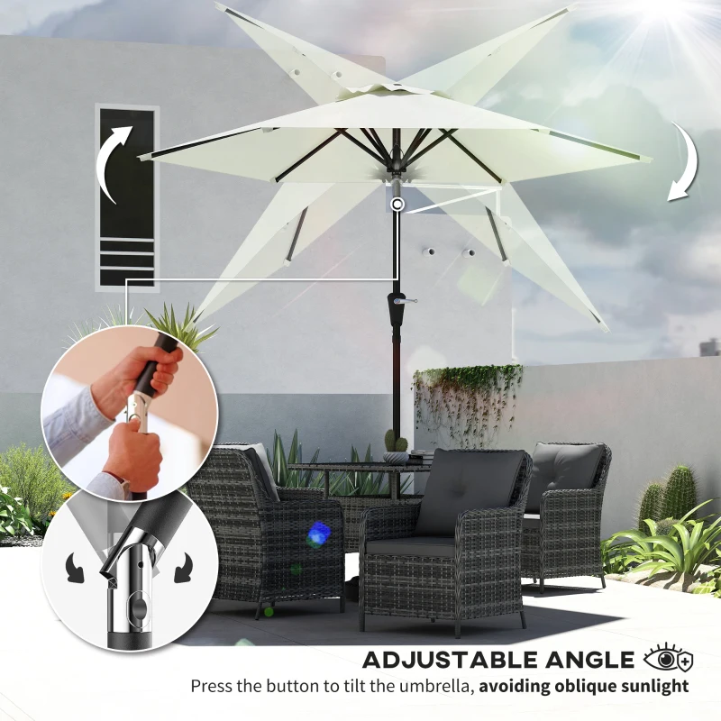 Outsunny Patio Sun Umbrella, Outdoor Parasol with 6 Ribs, Cream White